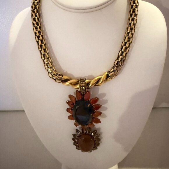 VINTAGE IRADJ MOINI ELEPANT PENDANT NECKLACE BROOCH CARNELIAN SMOKY QUARTZ - Picture 5 of 8